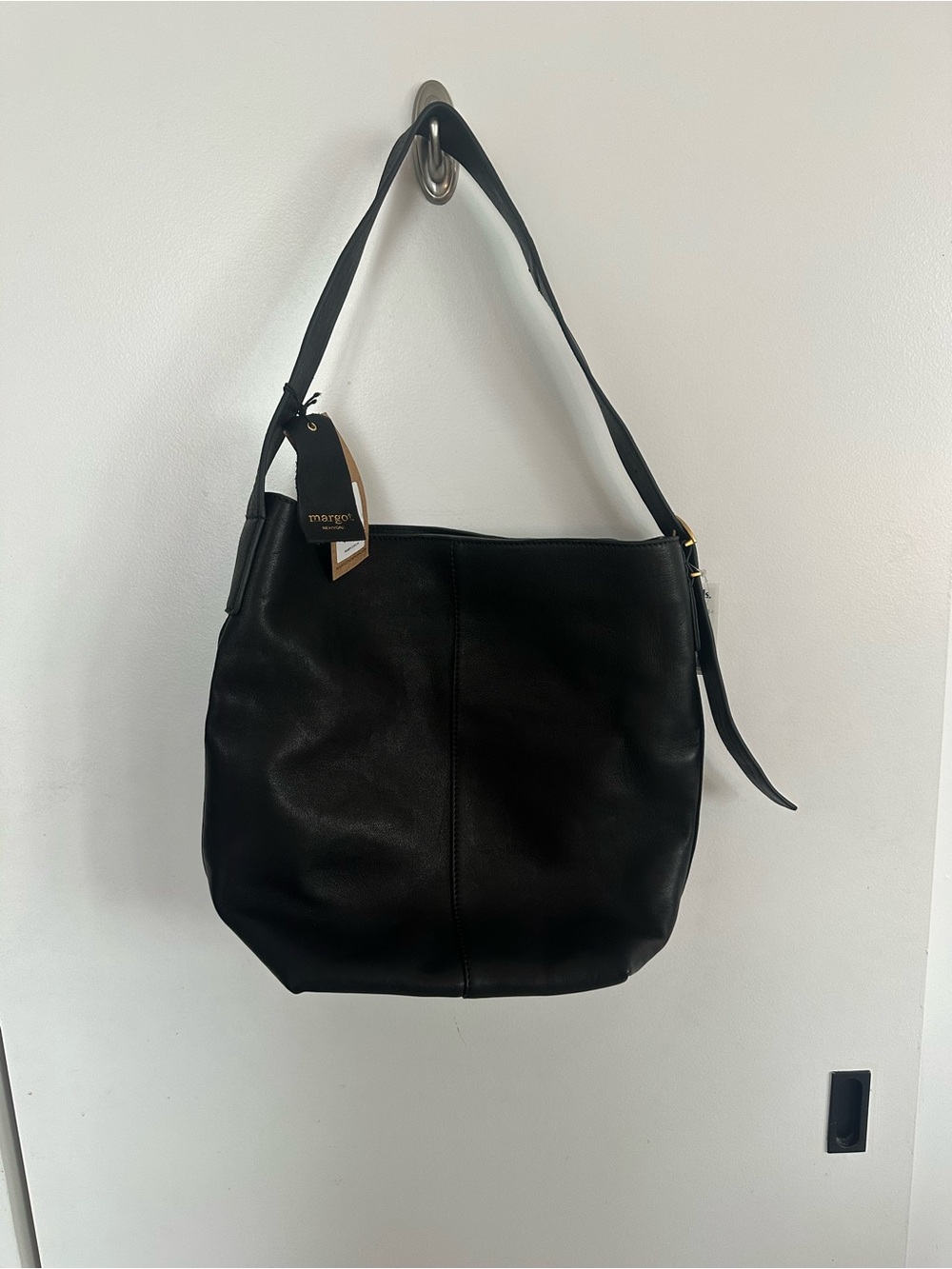 Margot Black Leather Shoulder Hobo Tote Black